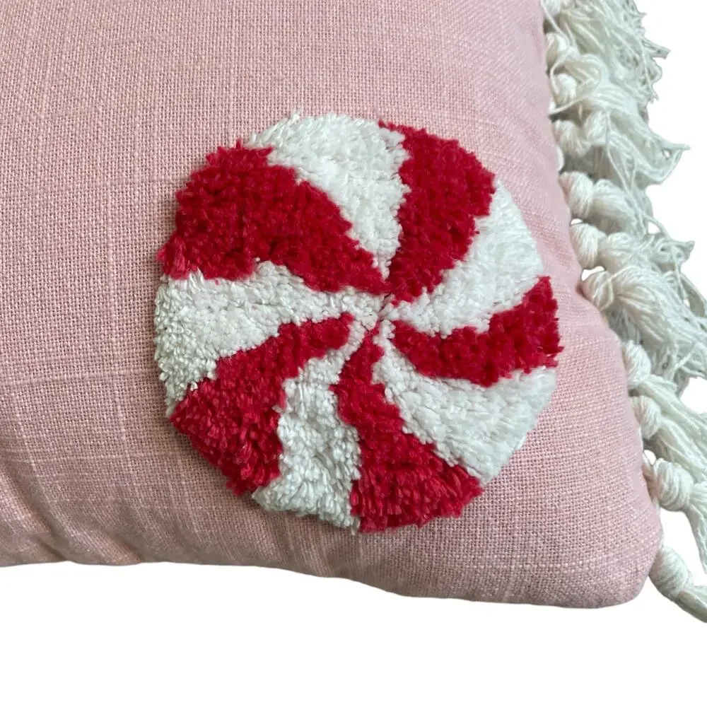 Christmas PEPPERMINT Lumbar Throw Pillow 14x24 Embroidered Holiday Decor New